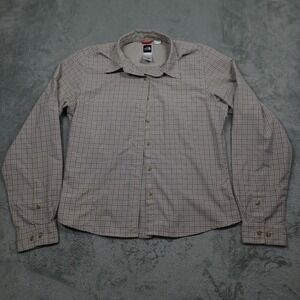 North Face Top Womens Large Brown Plaid Button Up Outdoor Casual Roll Tab